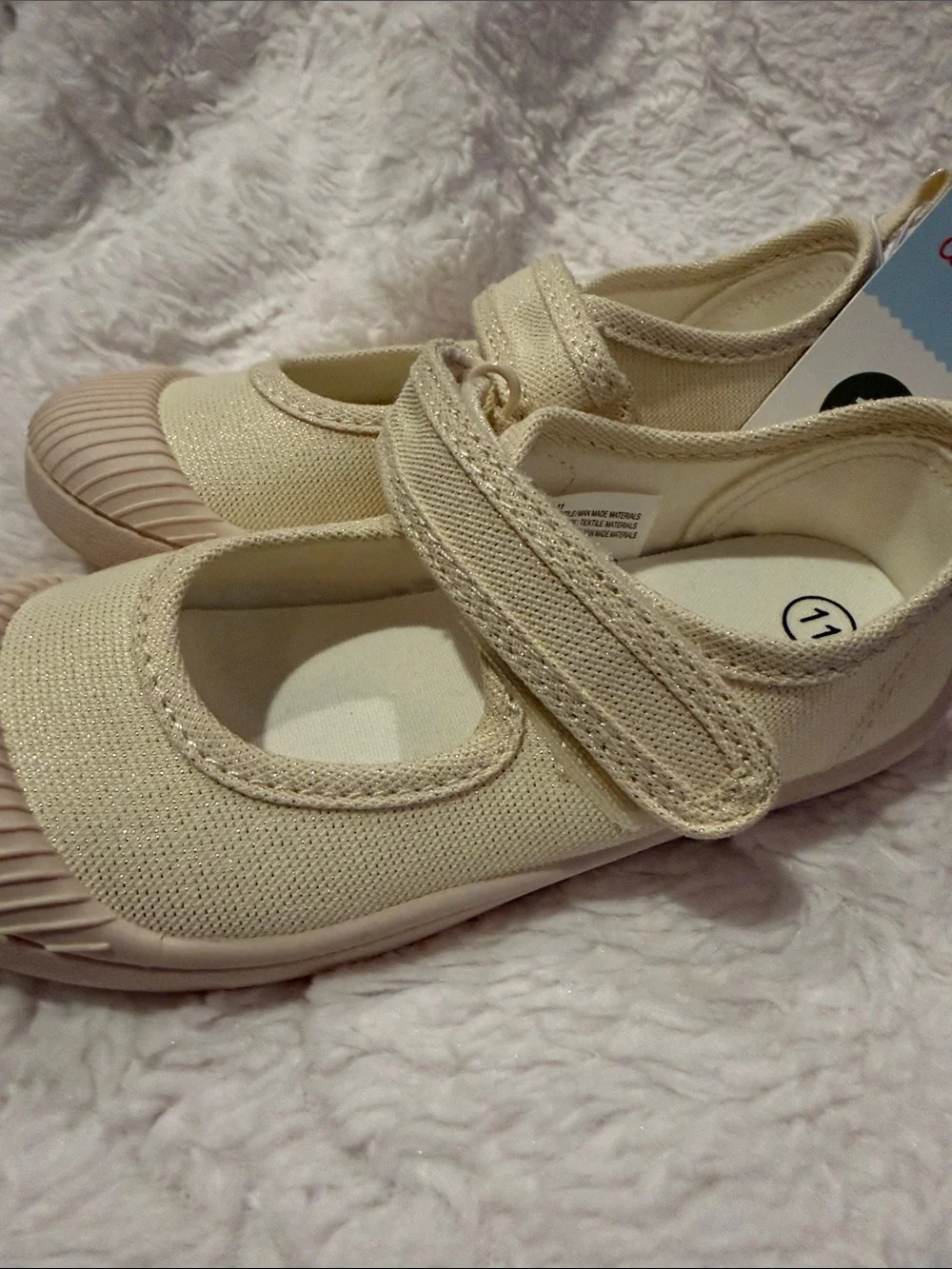 Cat & Jack Cream Canvas Mary Jane Hook-and-Loop Shoes